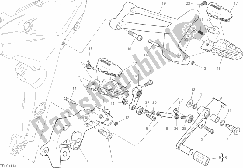 Toutes les pièces pour le Repose-pieds, Gauche du Ducati Multistrada 1260 ABS 2019